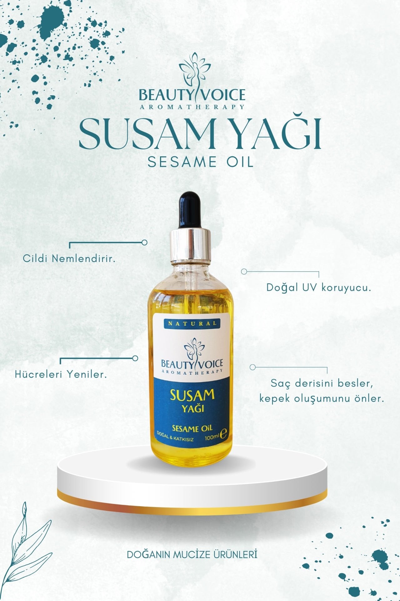 Organik Susam Yağı 100 ml Cam Şişe, (Kargo Bedava) Damla Kapaklı