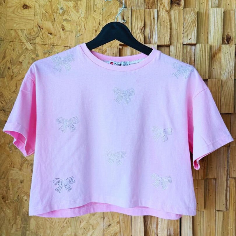 Taş işlemeli kurdeleli kadın T-shirt – %100 pamuk