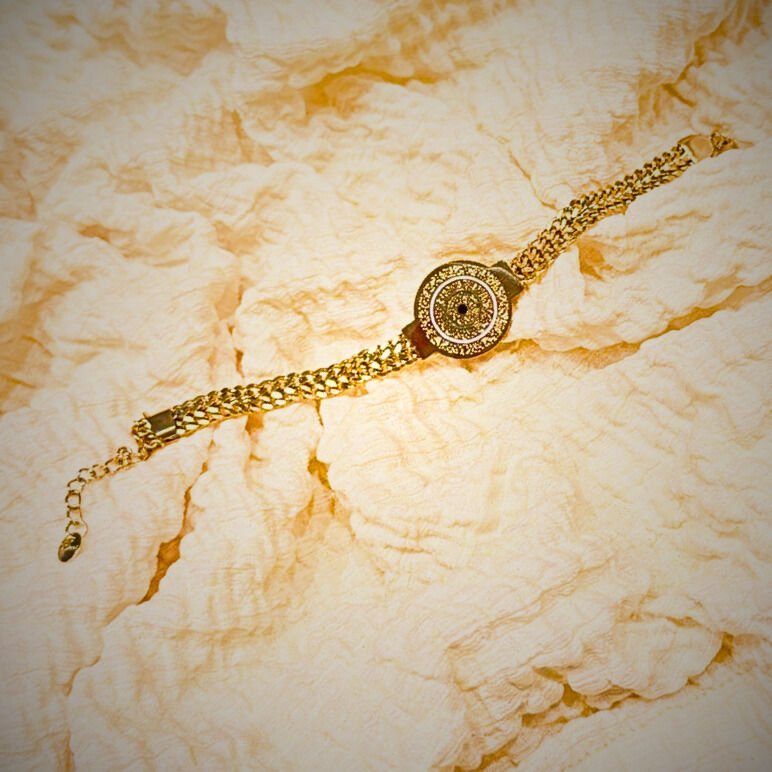 دستبند دو ردیفه با سنگ و سکه